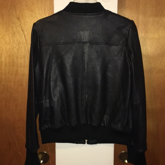 ♣️NWT MK Genuine Leather Perforated Bomber Jacket - Picture 5 of 8